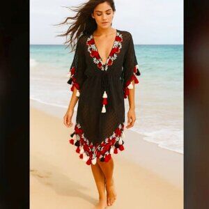 NWT MISA Los Angeles Daleo Boho Embroidered Tasseled Tunic Dress S MSRP $325